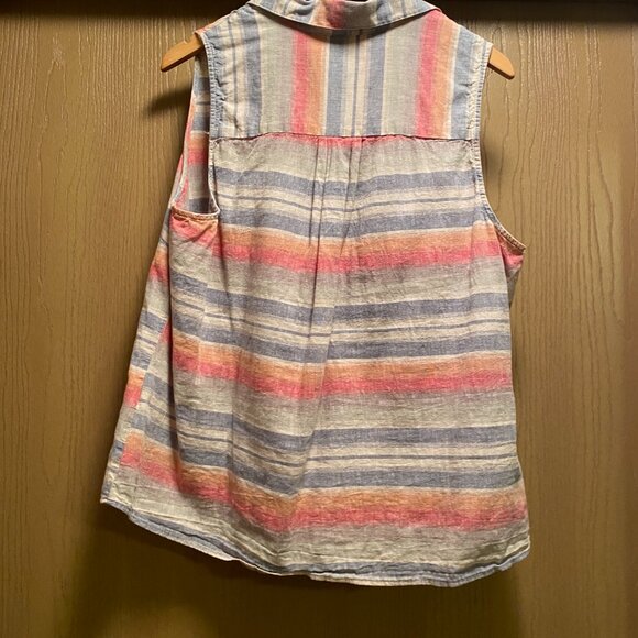 CJ Banks Women’s Striped Button Up Tank Linen Shirt Size X Costal Grandma - Picture 4 of 4